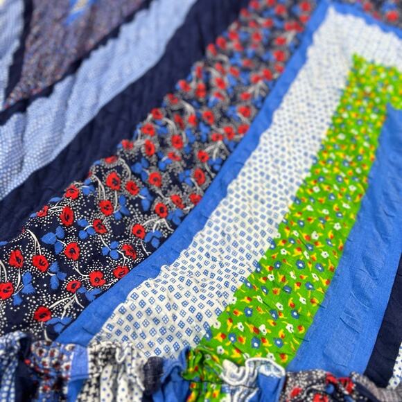 Vintage 70s Phase II California patchwork smocked bust maxi dress, small Tall - Picture 7 of 8